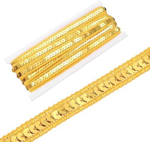 sourcing map 0.5 Inch x 10 Yards Sequin Ribbon Trim Sequin Braid Trim Flat Glitter Ribbon for Crafts Embellishments Costume Hats Dress Shoes Headband Sewing, Gold