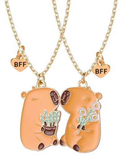 Mangpung Capybara BFF Necklace for 2 Fashion Jewelry Best Friend Necklaces with Storage Box Cute Capybara Design Gifts for Christmas Birthday Valentines Day