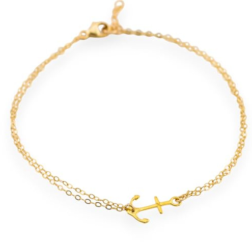 HotMixCold Delicate Small Anchor Bracelet with Double Chain, Nautical Jewelry, Gift for Her | GOLD VERMEIL