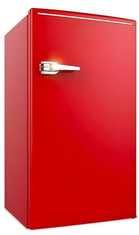 Avilia - Frigorifero Vintage Monoporta 90L con Congelatore, Ripiano Regolabile e Cassetto Bar, Ideale per Casa e Ufficio, Stile Retrò Compatto e Silenzioso, Classe Energetica A+ Rosso