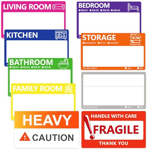 400 PCS Home Moving Labels for Boxes, 9 x 5 cm Large Moving Stickers with Writable Notes Areas, Fragile Stickers, Heavy and Blank Colored Packing Boxes Labels for Moving House