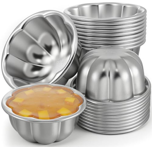 SHENLIU 24 Pack Pudding Cup Pans, Popover Pan Small Jelly Pans Aluminum Reusable Cake Tartlets Muffin Mold for Baking Egg Tart Flan Cupcake Bread Muffin Brownie Pudding (Size 3.7x 1.77)