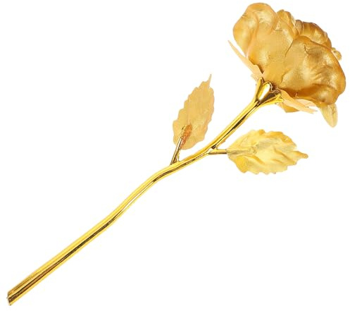 NUOBESTY 24K Foil Plated Rose Gold Artificial Rose Wedding Decoration Flower 7.09 Inch Eternal Gift for Valentines Day Party Home Display