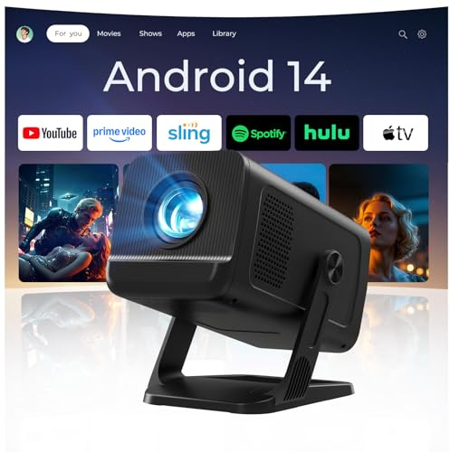 [Apps Integradas & Android 14] Mini Proyector con 5G WiFi 6 Bluetooth 5.4, Soporte 4K 1080P, Auto Keystone, 270° Rotable Projector Portátil Compatibile con HDMI/TV Stick/Laptop/USB/iOS, LYNCAST, Negro