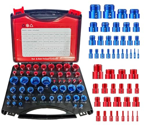 Calibre de Rosca 52PCS, Probador de Roscas, Comprobador de Roscas 28Estándar & 24Métrico, Estuche para Mecánica Automotriz y Fontanería, para Medir Tornillos En Espacios Estrechos Y Difíciles Accesos
