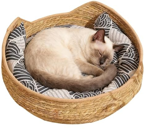 Rund Kattbädd Vävda och Tvättbara Kattillbehör med och | Inomhus Katt Hus För Inomhus Utomhus Resa Bil Camping Skrivbord Sängsida Fönster Stol Sofa Rum Skydd
