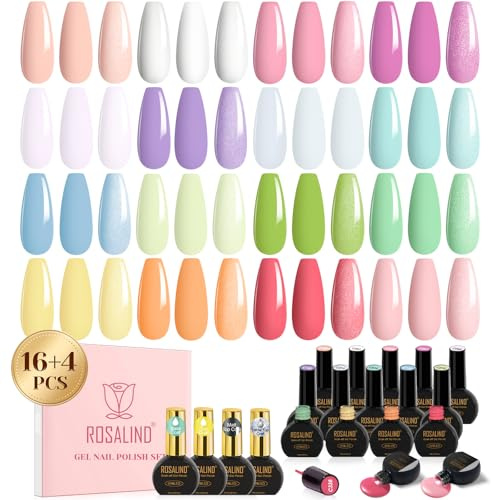 ROSALIND Esmaltes Semipermanentes Pastel 20 Piezas 10ML Blanco Rosa Morado