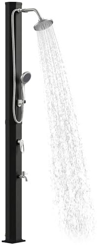 Outsunny Doccia Solare da Giardino 35L, Doccia da Giardino con Protezione Antigelo, con 2 Soffioni a Pioggia, Rubinetto per Piedi, Acqua Calda max. 60°C, per Piscina Campeggio, Senza Elettricità, Nero