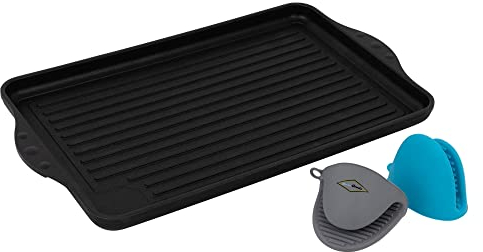 MaxxGoods - Aluminiumguss Grillplatte komplett gerippt - 43x28x2,5cm - für Induktion & alle gängigen Herdplatten - Keramikoberfläche - Antihaftversiegelung - Made in Germany - PFOA Frei