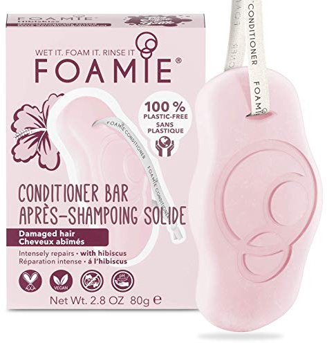 Foamie Après-Shampoing solide pour cheveux secs et abîmés à l'hibiscus - réparation cheveux, démêlant cheveux 100% vegan et sans plastique, 80g