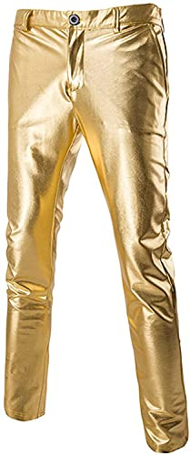 PARKLEES Pantalones de traje para hombre, color dorado metálico, pantalones de pierna recta, dorado, 40