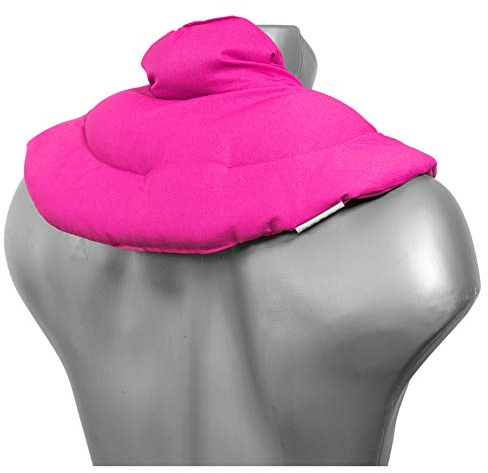 Cojín cervical de calor con cuello. Fucsia. Almohada térmica con huesos de cerezas. Cojín de nuca. Saco térmico de semillas