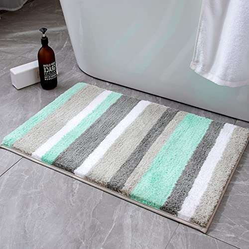 MIULEE Badematte Badteppich Stripe Duschmatte Non Slip Badvorleger Modern Fußmatte Badzimmermatte Flauschig Waschbar Dekoration rutschfest Bad Badezimmer Wohnzimmer 1 Stück 40x60 cm Grün und Grau
