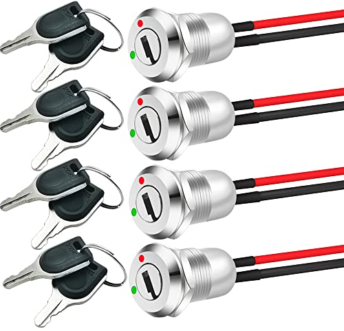 Gebildet Schlüsselschalter aus Metall 12mm EIN/Aus Vorverdrahtet, Schlüsselschalter Sperre Rastender Schlüsselschalter (4Stück)