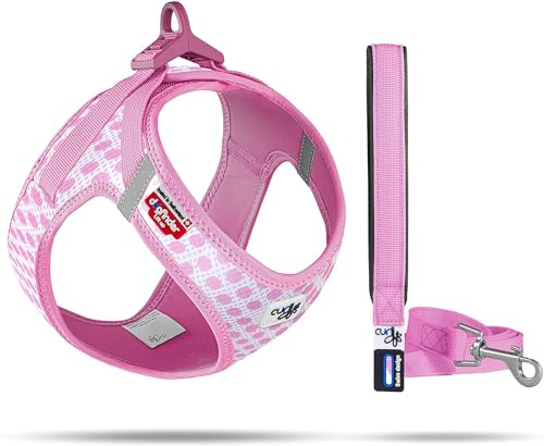 Vest Harness curli Clasp Air-Mesh Pink-Circles XS & Leash M
