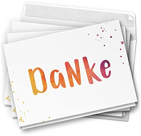 10 Dankeskarten mit Umschlag - Motiv Aquarell Regenbogen Schrift - moderne Klappkarten Danksagungen, Danke sagen, bedanken, Dankeschön Karten
