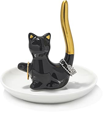 Lynagert Cat Ring Holder Ceramic Jewelry Dish - Trinket Tray for Earrings and Organizer - Funny Themed Gifts for Cat Mom, Lovers, Birthday Gifts for Women