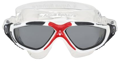 Aqua Sphere AQUASPHERE Vista, Schwimmbrille für Männer und Frauen mit UV-Schutz und Silikondichtung, Anti-Beschlag- und Anti-Leck-Gläser, Silber und Weiß - Grau gezackte Linsen