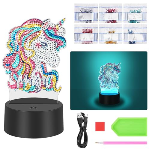 AUAUY Diamond Painting Nattlampa med LED, DIY Nattlampa med 7 Justerbara Färger, Diamond Painting-set, Födelsedags- och Julklapp