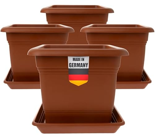 Großer Pflanzkübel 48x48 für Außen 4er Set Terracotta - Wetterfester Blumentopf in Premium-Qualität Ideal für Outdoor, Große Blumentöpfe mit Effizientem Entwässerungssystem