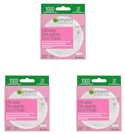 Garnier Micellar Reusable Makeup-Remover Eco Pads, 3 Micro Fibre Pad (Pack of 3)