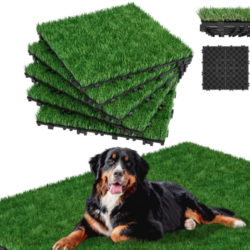 Froadp Juego de 33 alfombras de césped artificial, 30 x 30 cm, césped artificial, alfombra de césped para exteriores, 4 cm de grosor, azulejos de césped de hoja perenne, alfombra de césped artificial