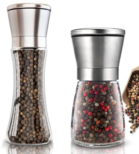 2 Pezzi Macina Pepe Manuale Trita Pepe Set Macina Sale Di Alta Qualità Macinasale Per Sale Grosso Macina Sale Marino e Macina Pepe Regolabili Per Spezie, Pepe, Sale e Peperoncino
