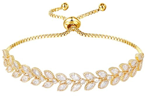 Yiqeenho Women Tennis Bracelet Cubic Zirconia Bracelets Adjustable Gold/Silver Plated Bracelets Barley Gold