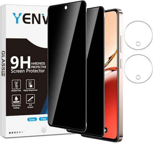 Yenwen Privacy Pellicola Protettiva per OPPO Reno 12 FS (5G / 4G) / OPPO Reno 12F (5G/4G), 2 Pezzi Anti-spy Vetro Temperato + 2 Pezzi Pellicola Fotocamera, Durezza 9H per Reno12 F / Reno12 FS