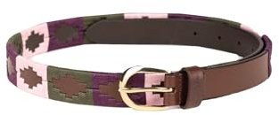 Rydale Leather Polo Belt Unisex Trouser Belt Mens, Ladies Equestrian Country Embroidered Accessory (Olive/Sorbet/Berry, Small)
