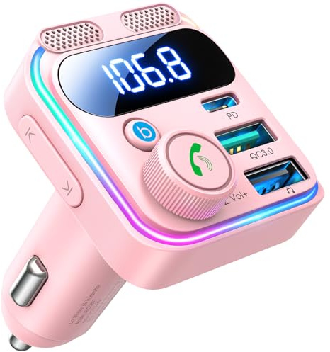 JOYROOM 81W Trasmettitore FM Bluetooth 5.4 per Auto,【Bassi & Stereo Hi-Fi】Vivavoce Adattatore Bluetooth Auto【45W PD & 36W QC 3.0】Doppio Microfono, Supporto Bluetooth & Disco U (Rosa)
