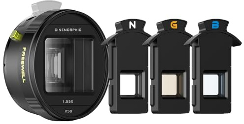 Freewell 1.55x Anamorphic Lens for Phone and Samsung - 3-in-1 Streamer | (Neutral, Gold, Blue) - Biematic Smartphone Lens with Oval Bokeh - Compatible with 17mm Mount Case and Cage