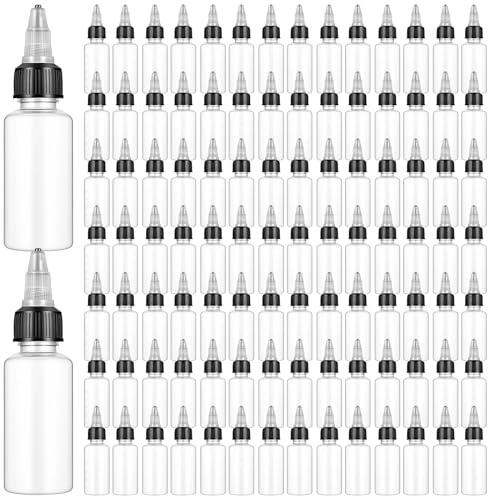 Xaajooio 100 Pcs 1 oz Clear Plastic Squeeze Bottles Round Plastic Bottles with Twist Cap for Oil, Paint, Condiment, Tattoo Ink, Travel, Crafts