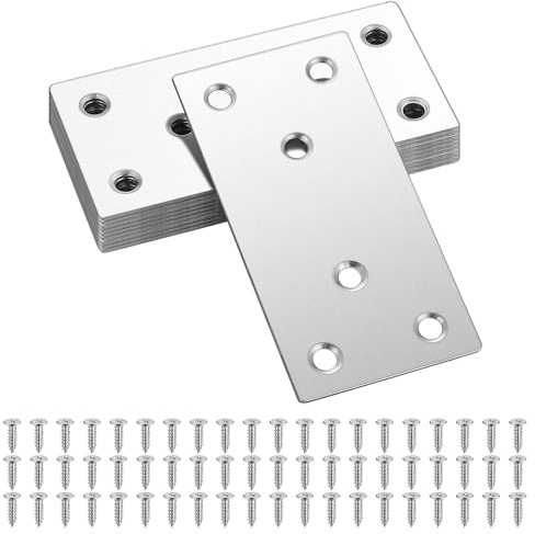 10 Pz Piastra di Giunzione Piana, Piastra Forata di Fissaggio, Staffe Piatte, Connettore Piatti in Acciaio Inox, Lastrina Piastre di in Metallo per Riparazione Montaggio Mobili in Legno, 80x40 mm