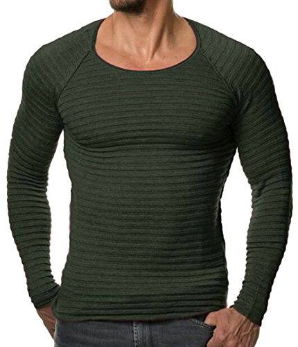 Yayun Yayu - Suéteres de punto fino de manga larga con cuello redondo para hombre, color verde militar, talla XS