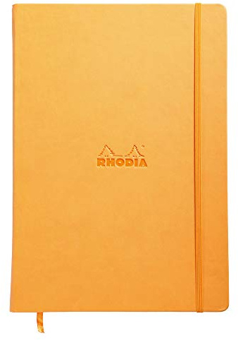 RHODIA 118468C - Cahier Rigide Webnotebook Orange - A4 21 x 29,7 cm - Uni - 192 pages - Papier Clairefontaine Ivoire 90 g/m² - Marque-Page, Fermeture Élastique - Simili Cuir - Collection Rhodiarama
