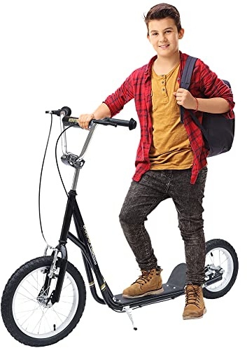 HOMCOM Adult Teen Push Scooter Kids Children Stunt Scooter Bike Bicycle Ride On Alloy Wheel Pneumatic Tyres (Black)