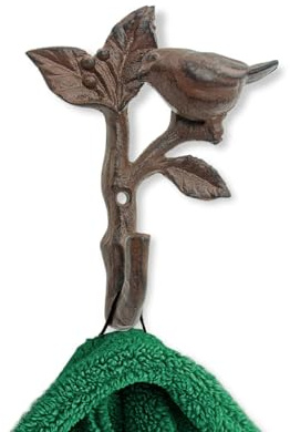 Comfify Bird On A Branch Single Wall Hook/Hanger - Metal, Heavy Duty, Rustic, Vintage, Recycled, Decorative Gift Idea - 3.93x1.6x6.5 - with Screws and Anchors - Rust Brown