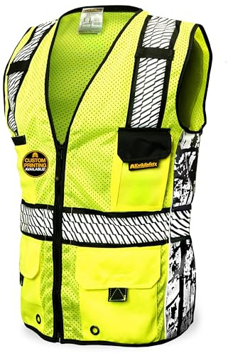 KwikSafety - Charlotte, NC - RoadBOSS Premium Safety Vest [LIMITED EDITION Truck Tread Design] 11 Pockets Class 2 High Visibility ANSI OSHA Construction HiViz Mesh Men Work/Yellow Small