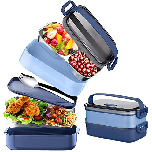 Generic 12DJ Efalock Aero Vaporisateur Bouteille Spray079 Brotdose kinder Bento box Erwachsene mit Trennwand BPA frei Lunchbox zum Wandern Reisen Arbeiten Schule (2-Schichten, Blau), Edelstahl