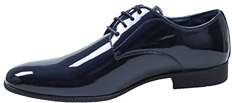 Zapatos de hombre Class azul oscuro charol línea clásica elegantes ceremonia, Azul Oscuro Brillante, 43 EU