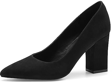 Zhabtuc Noir Escarpins à Talons Blocs pour Femmes, Élégantes Grosses Chaussures à Talons Hauts de 8 CM/3,15 Pouces à Bout Pointu pour Le Travail et Le Mariage, BKF-36 EU