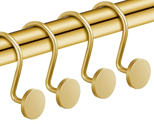 CHICTIE Ganchos Dorados para Cortina de Ducha, Anillos de Cortina de Ducha inoxidables para baño, Ganchos de Ducha de Metal para Barra de Cortina de Ducha, Juego de 12 Ganchos Decorativos Modernos