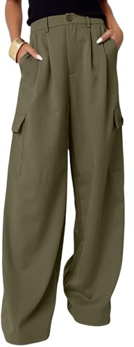 Dokotoo Cargo Pants Wide Leg Dress Pants Women Slacks Womens Trousers Women's 2024 Fall Outfits Teacher Fashion Clothes Palazzo Business Casual High Waisted Petite Pants Clothing Trendy Pants Green