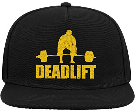 Yellow Barbell Powerlifting Deadlift Graphic Cappello da Baseball con Visiera Piatta Snapback a 5 Pannelli Nero