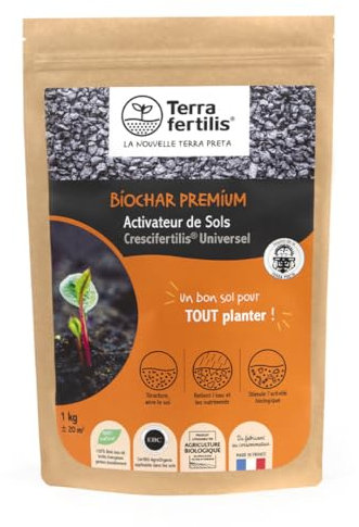 Terra Fertilis - Fertilisant Sols Universel - à base de Biochar (charbon végétal) - Stimule l'activité biologique du sol - Retient l'eau et les nutriments au niveau des racines - 1KG