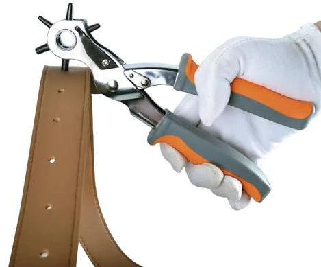 BIILION Gold Leather Hole Punch with 6 Hole Sizes, Heavy Duty Revolving Belt Hole Puncher Plier Tool for Crafts, Card, Rubber, Canvas, Bags, Saddles,Shoes, Handbag Straps