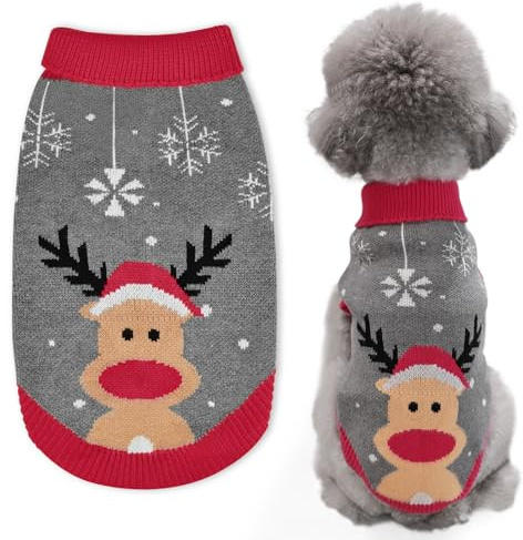 Dog Christmas Jumper, FWLWTWSS Reindeer Christmas Dog Jumper, Turtleneck Puppy Jumper for Small Medium Large Dogs Winter Wearing Costume, Dog Sweater Christmas New Year Outfit(S)