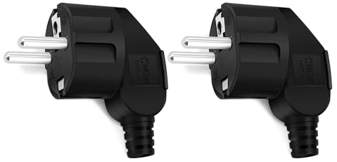 Schuko Enchufe Angular Conector 2 unidades, enchufe de protección con tubo de protección contra torceduras, conector 250 V (16 A), PABANCE Enchufe angular para exteriores impermeable, para cable de 8