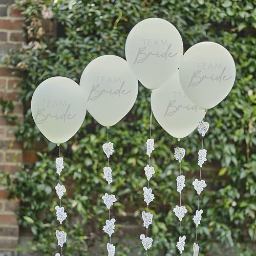 Ginger Ray Palloncini in lattice verde chiaro con coda floreale di carta, decorazioni per addio al nubilato, confezione da 5